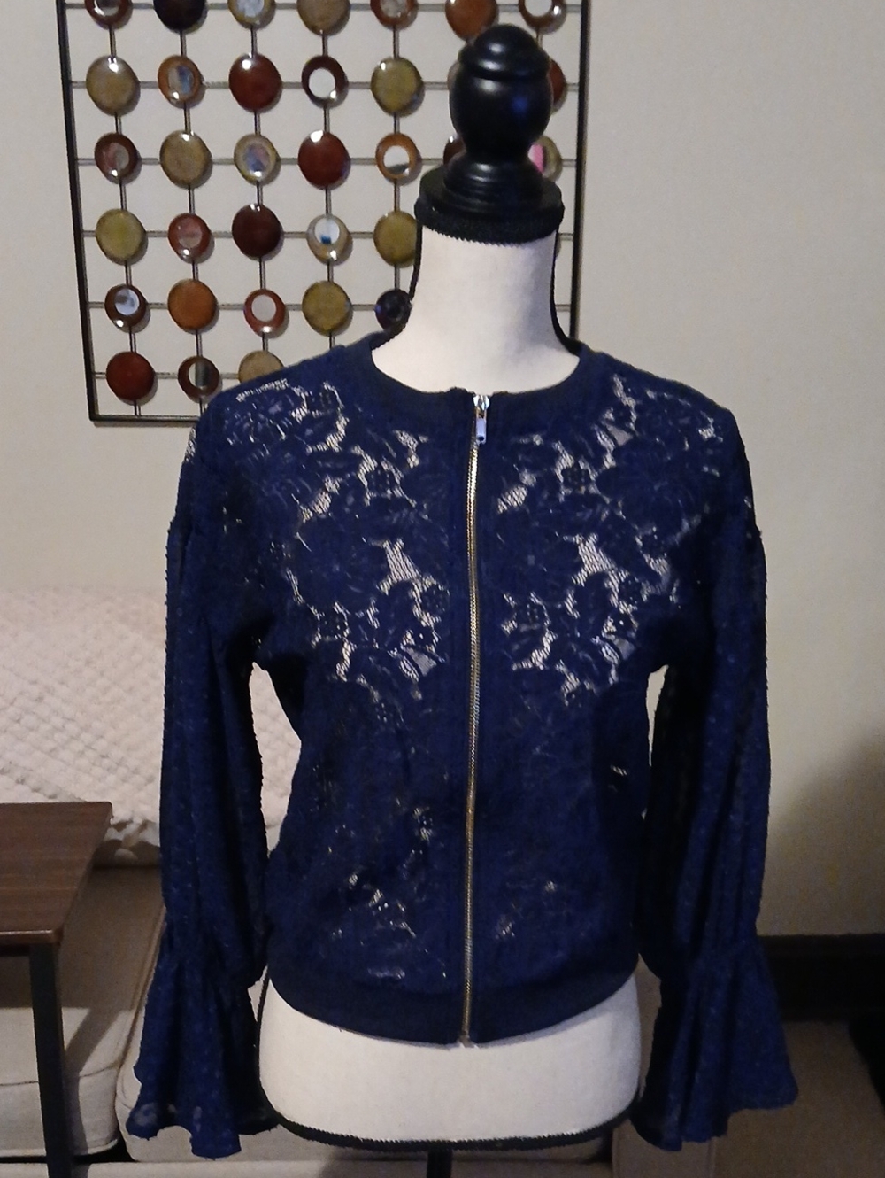 Women's Navy Lace Zip-Front Jacket